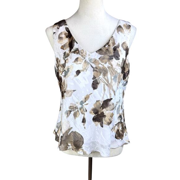 Alex Evenings Brown and White Watercolor Floral Tank Top and Jacket Set - Picture 4 of 16